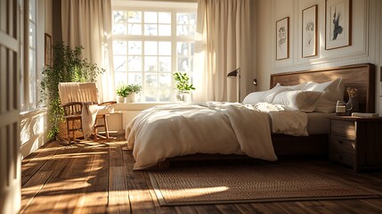 Cozy bedroom morning light modern home interior design relaxing atmosphere