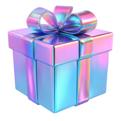 Obraz premium [Transparent Background PNG]Holographic Gift Box with Ribbon