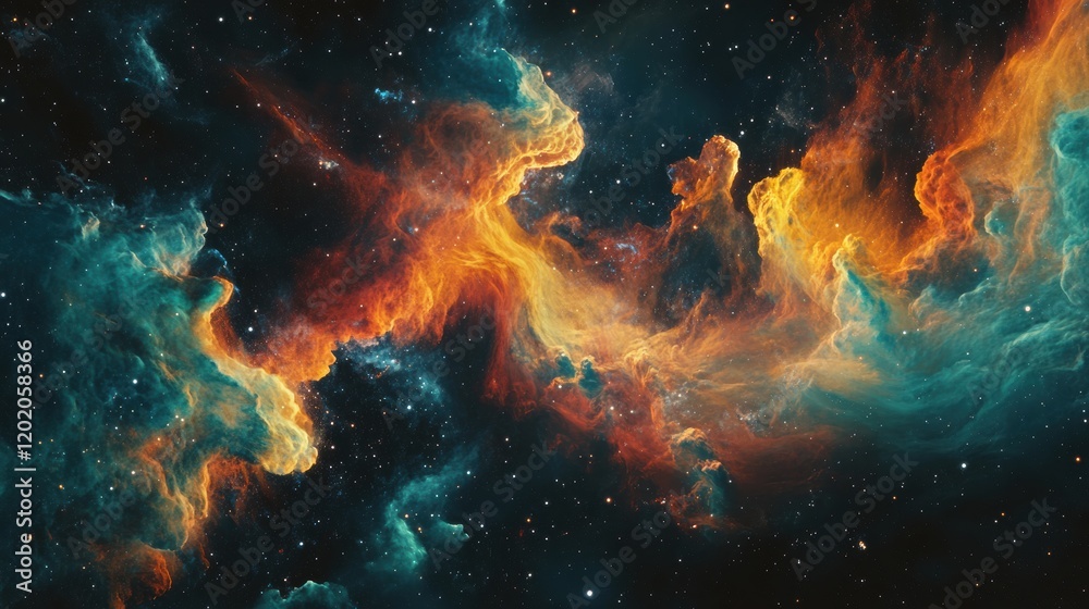 Fototapete Colorful cosmic display featuring swirling nebula and luminous planets in deep space. Generative AI
