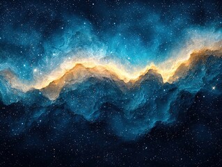 Fototapeta premium Celestial blue and gold nebula cloudscape. Ideal for cosmic backgrounds, sci-fi art, and abstract designs. Evokes wonder and exploration.