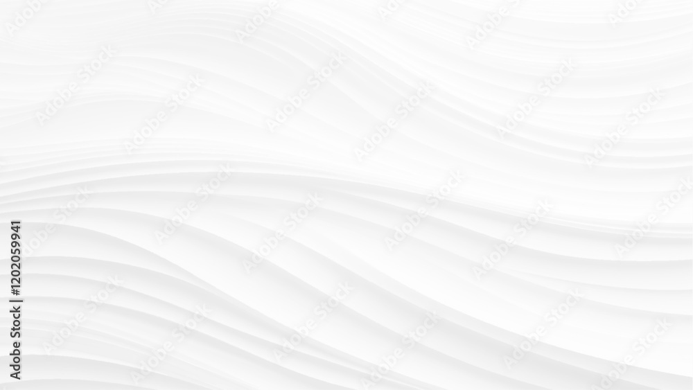 Poster White wave background. Wavy stripes abstract background white gray pattern. Abstract 3d white wave modern minimal background. 