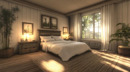 Peaceful bedroom interior cozy home photography bright atmosphere warm light