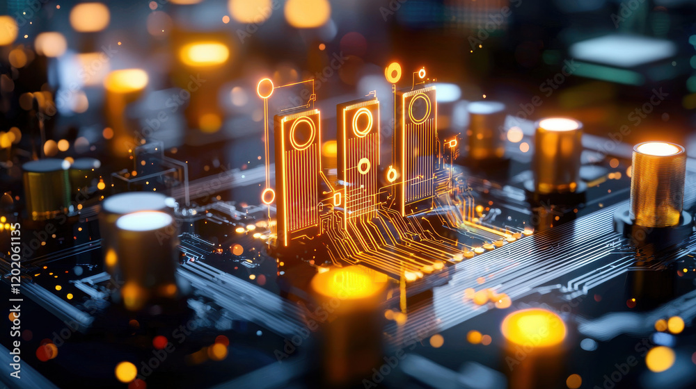 Aufkleber digital circuit board with glowing components and intricate patterns, showcasing technology and innovation. vibrant lights create futuristic atmosphere