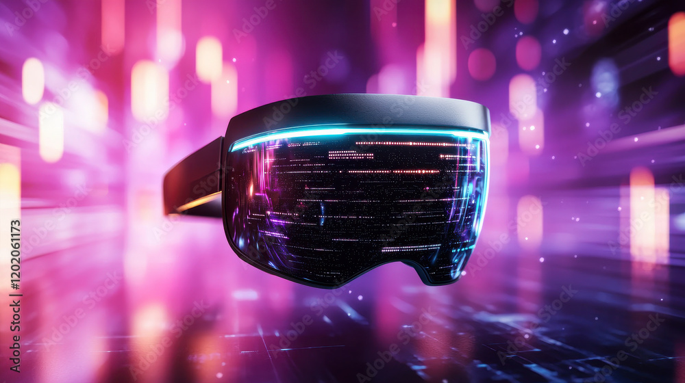 Aufkleber futuristic wearable device with glowing visor and digital effects, showcasing advanced technology an