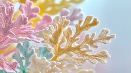 Strap Lichen lichen in pastel colors on light background, tender botanical wallpaper, cotton fabric texture, delicate aesthetic effect