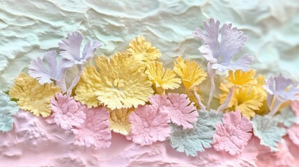 Slippery Moss Lichen lichen in pastel colors on light background, tender botanical wallpaper, cotton fabric texture, delicate aesthetic effect