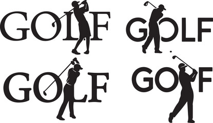 Golf icon and logo with typography silhouette vector design.