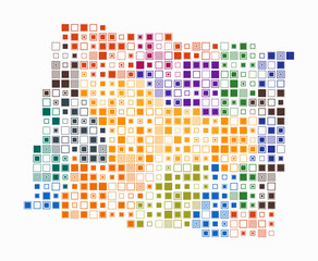 Wyoming, shape of the state built of colored cells. Digital style map of Wyoming on white background. Large size square blocks. Awesome vector illustration.