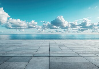 Serene Ocean View with Clear Blue Sky and Soft White Clouds Over a Tranquil Horizon Reflecting Calm Waters &ndash; Ideal for Meditation, Relaxation, and Nature Themes