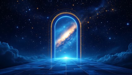 Cosmic Gateway: Celestial Archway and Galaxy Portal in a Dreamlike Nightscape