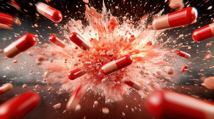 A visually stunning image capturing multiple capsules bursting and releasing energy, highlighting themes of chaos and the dynamism of creativity and innovation.