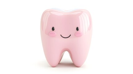 Cute 3D Cartoon Tooth Mascot with Shiny Enamel on White Background