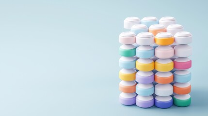 Colorful Cosmetic Containers Stacked Neatly