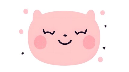 Naklejka premium Cute Kawaii Cartoon Face with Peaceful Serene Expression on Pastel Backdrop
