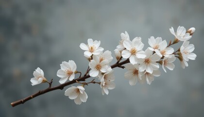 White blossom branch, spring bloom, grey background, floral design, website banner