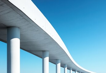 Sleek and Modern Concrete Overpass Against a Clear Blue Sky Highlighting Architectural Design, Urban Infrastructure, and Innovative Engineering Concepts