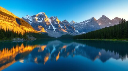 Fototapeta premium Breathtaking mountain reflection at sunrise.
