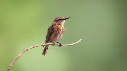 Brown chested jungle flycatcher perched on a curved branch, brown bird, feathers texture, wing shape
