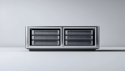 Fototapeta premium A modern cooling unit with sleek design. It features multiple vents and a minimalist look, perfect for contemporary spaces and industrial environments.