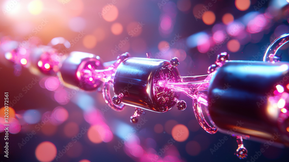 Poster futuristic rendering of nanotechnology in biotechnology, showcasing vibrant colors and intricate des
