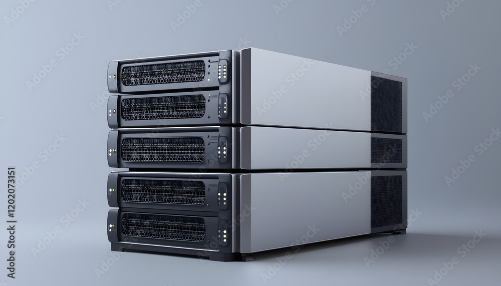 Poster a sleek arrangement of high-performance server racks, showcasing modern design and advanced technolo