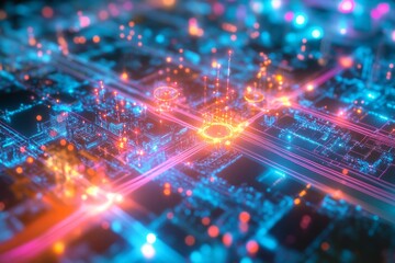 Abstract Digital Network Glowing Circuitry Data Flow