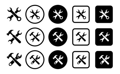 Tool icon set. Service center symbol. Support logo. Instrument signs collection. Working tools Icon. Service icons