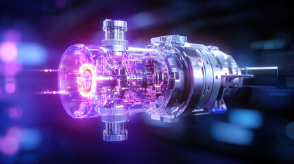 high resolution 3D visualization of advanced robotic engine, showcasing intricate details and vibrant colors. futuristic design evokes sense of innovation and technology