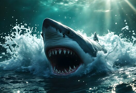 Great White Shark: Oceanic Majesty, Dramatic Underwater Scene