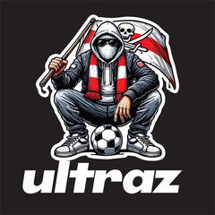 illustration vector graphic of Football fans ultras hooligan wear balaclava use football scarf design for logo, t-shirt, etc