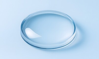 Single clear lens on light blue background.