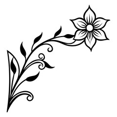 High-Quality Corner Flower Silhouette Vector isolated on a Transparent Background