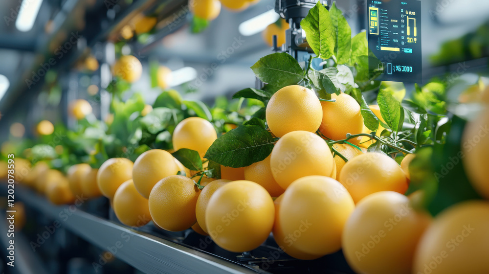 Aufkleber automated fruit picking system with ripe oranges and green leaves