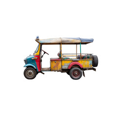 Colorful Tuk Tuk: A vibrantly painted tuk tuk, a traditional Thai three-wheeled taxi, stands out with its unique design and cheerful colors.  