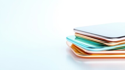 A captivating stack of smartphones in varying pastel shades, showcasing innovative design and color harmony, perfect for marketing tech products aimed at a modern audience.