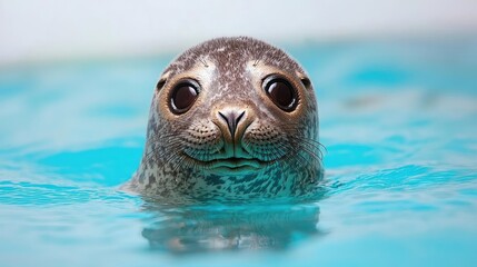 Fototapeta premium Seal pup portrait, ocean water, wildlife, nature background, for nature documentaries