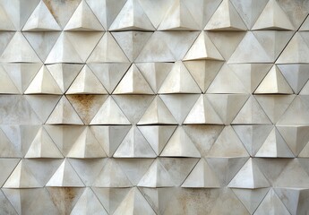 Obraz premium Textured Wall with Triangular Relief Design in Neutral Tones, Showcasing Geometric Shapes and Unique Architectural Elements for Modern Decor Enhancement