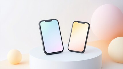 Minimalist smartphone display with gradient screens on elegant pastel background for modern design inspiration