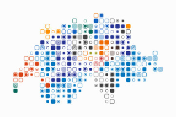 Switzerland, shape of the country built of colored cells. Digital style map of Switzerland on white background. Large size rounded square blocks. Abstract vector illustration.