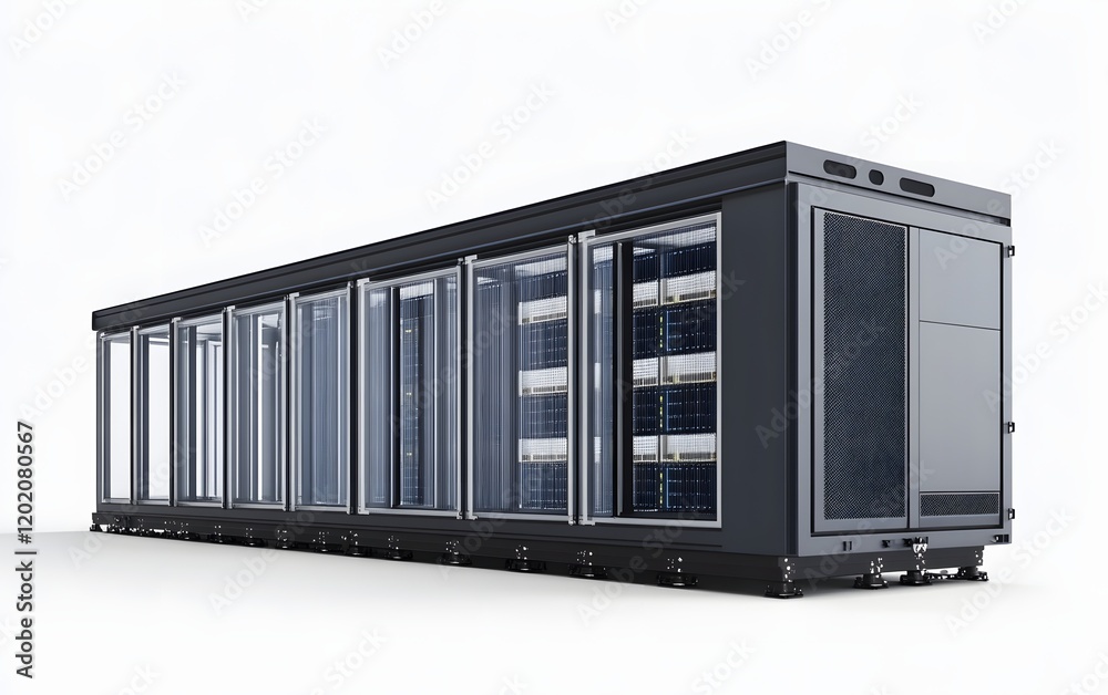 Poster high-tech server room with multiple racks and advanced cooling systems. ideal for showcasing modern 