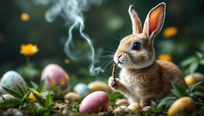 Easter Bunny Amidst Spring Blooms: A Whimsical, Pastel Scene