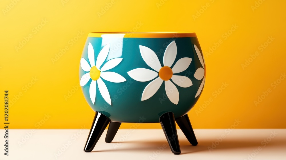 Wall mural A charming flower pot featuring an elegant design with decorative flowers, adding a touch of sophistication to any living space or garden setup for plant lovers.