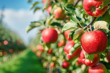 Premium Quality Visual of Apple Trees with Ripe Apples and Blue Sky