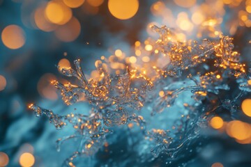 Abstract Water Splash with Golden Lights