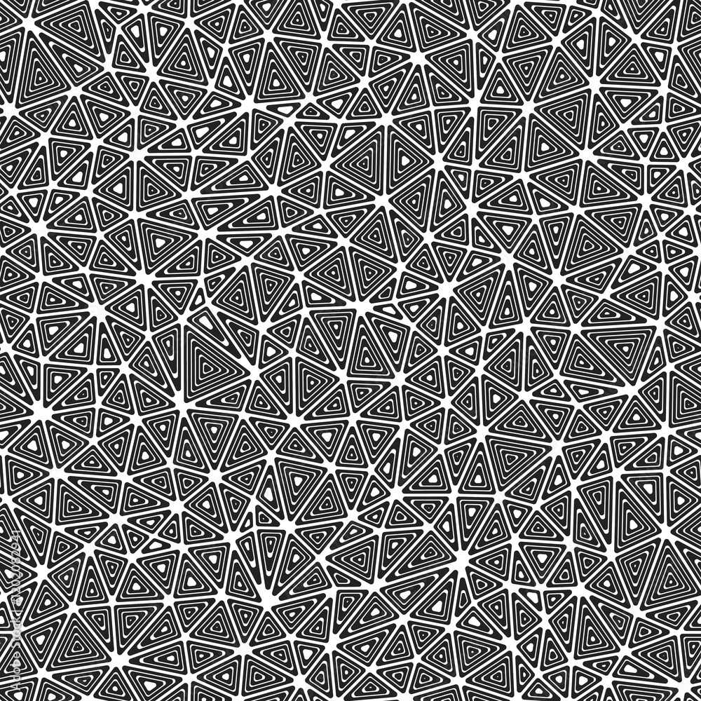 Poster geometric template background. compact triangles size. multiple repeated inner triangles. black and 