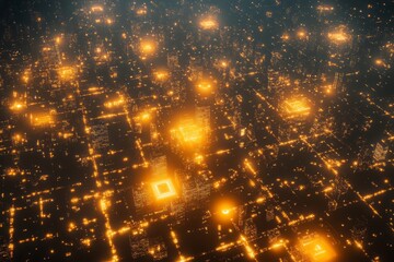 Naklejka premium Illuminated Cityscape Aerial View At Night