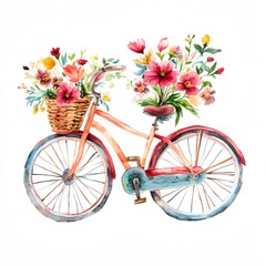 Fototapeta premium Bicycle with a basket full of flowers on it