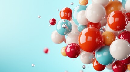 A vibrant display of colorful spheres and bubbles on a soft blue background, showcasing playful shapes and reflections that invite curiosity and imagination.