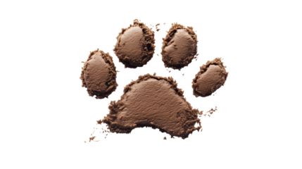 Fluffy Cat Paw Print in Brown Mud for Pet Lovers Isolated on Transparent Background 