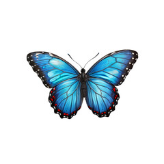 Obraz premium Blue Morpho Butterfly: A vibrant blue morpho butterfly with intricate wing patterns, showcasing its iridescent blue scales against a clean background.